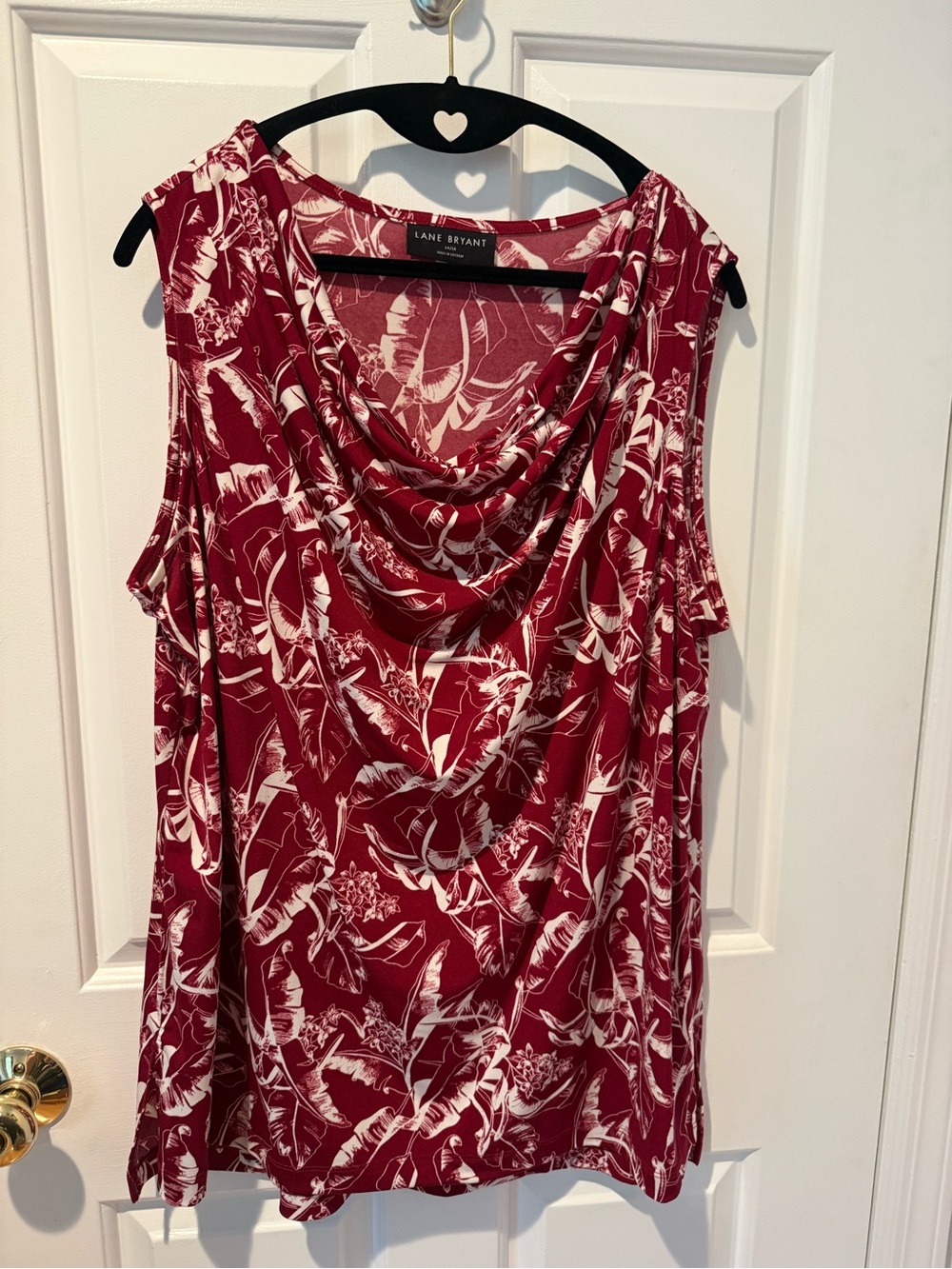 Lane Bryant Red and White Tropical Floral Cowl Neck Top 14/16